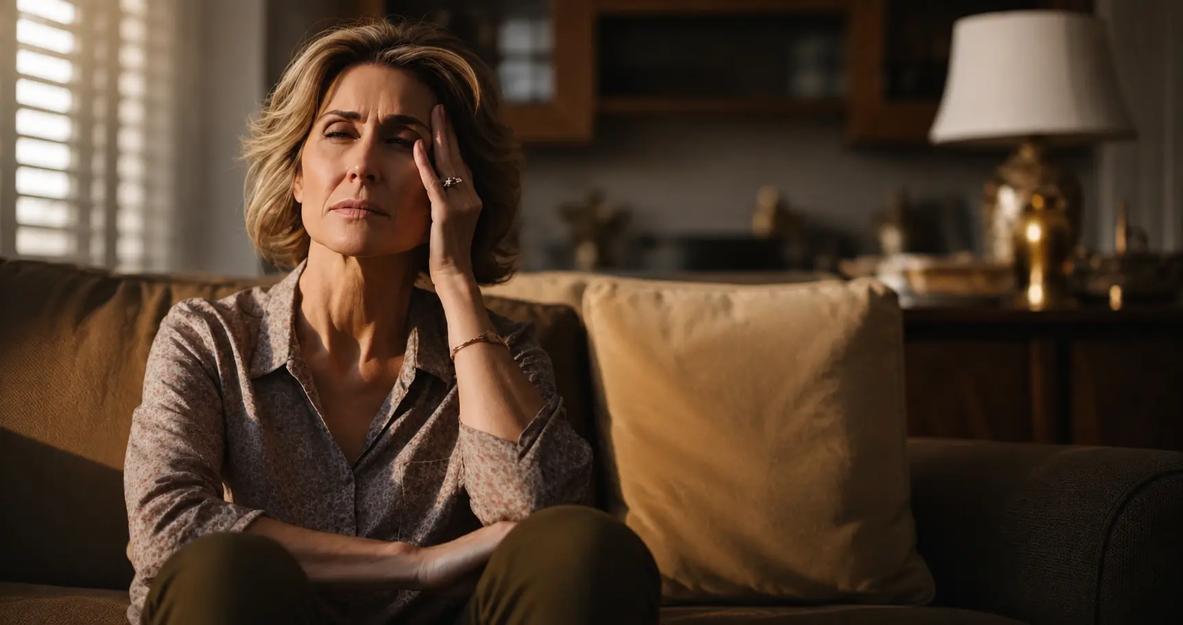 A woman sits thoughtfully at a desk, reflecting on her late ADHD diagnosis at age 41.